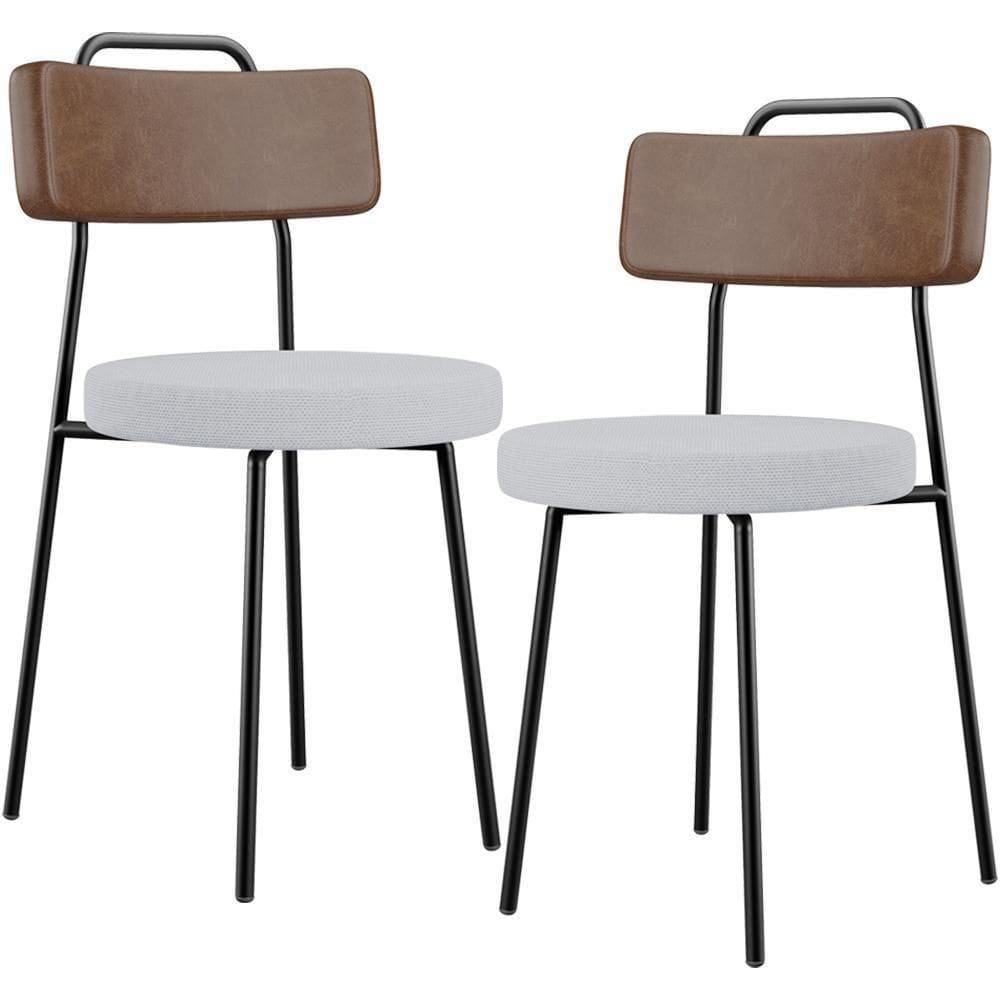 Kit 02 Cadeiras Estofada Para Sala De Jantar Barcelona L02 Couríssimo Marrom Linho Cinza
