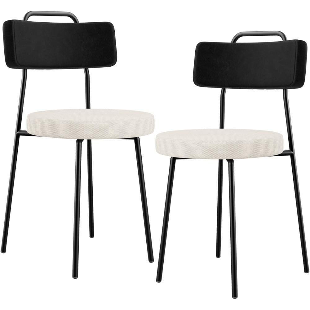 Kit 02 Cadeiras Decorativa Estofada Sala De Jantar Barcelona L02 Couríssimo Preto Linho Cru