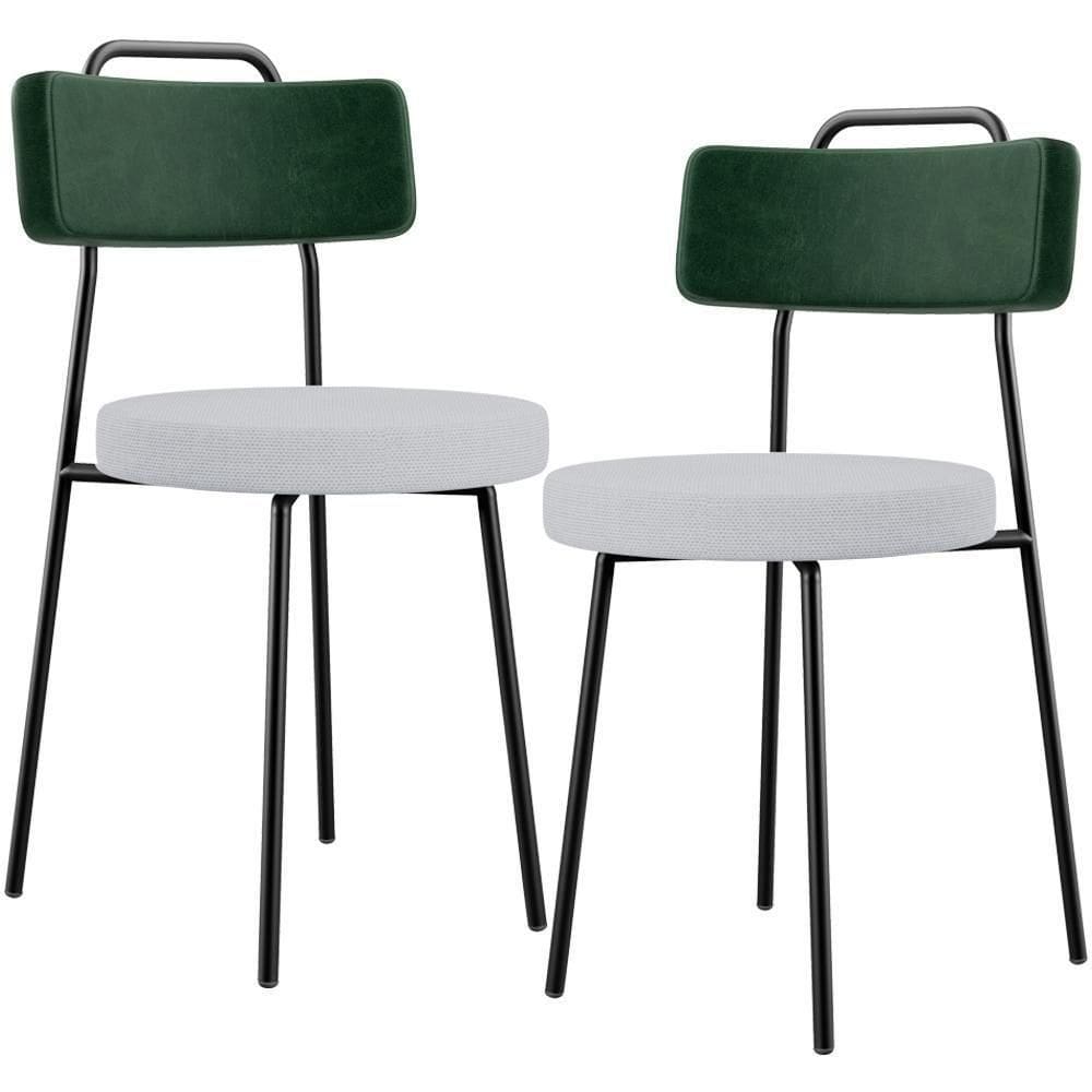 Kit 02 Cadeiras Decorativa Estofada Sala Jantar Barcelona L02 Facto Verde Musgo Linho Cinza