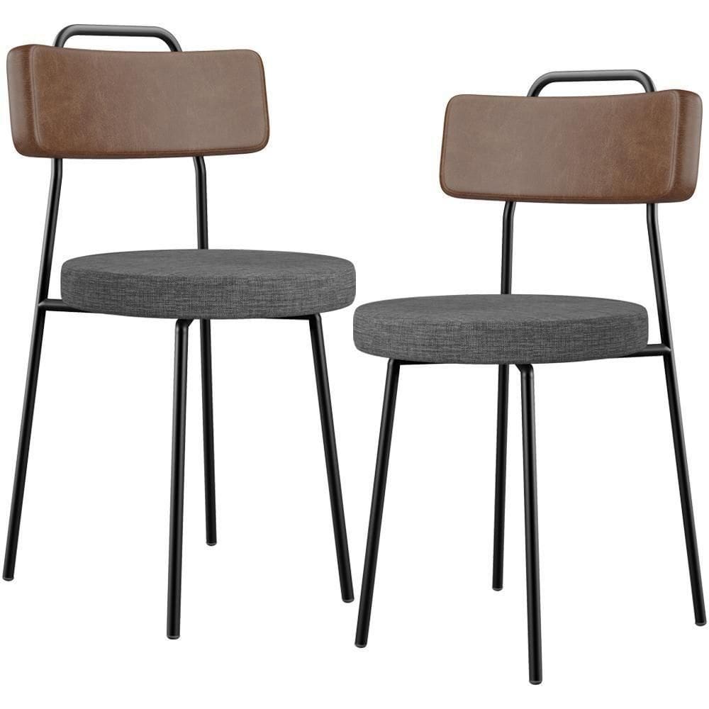 Kit 02 Cadeiras Estofada Para Sala Jantar Barcelona L02 Couríssimo Marrom Linho Cinza Escuro