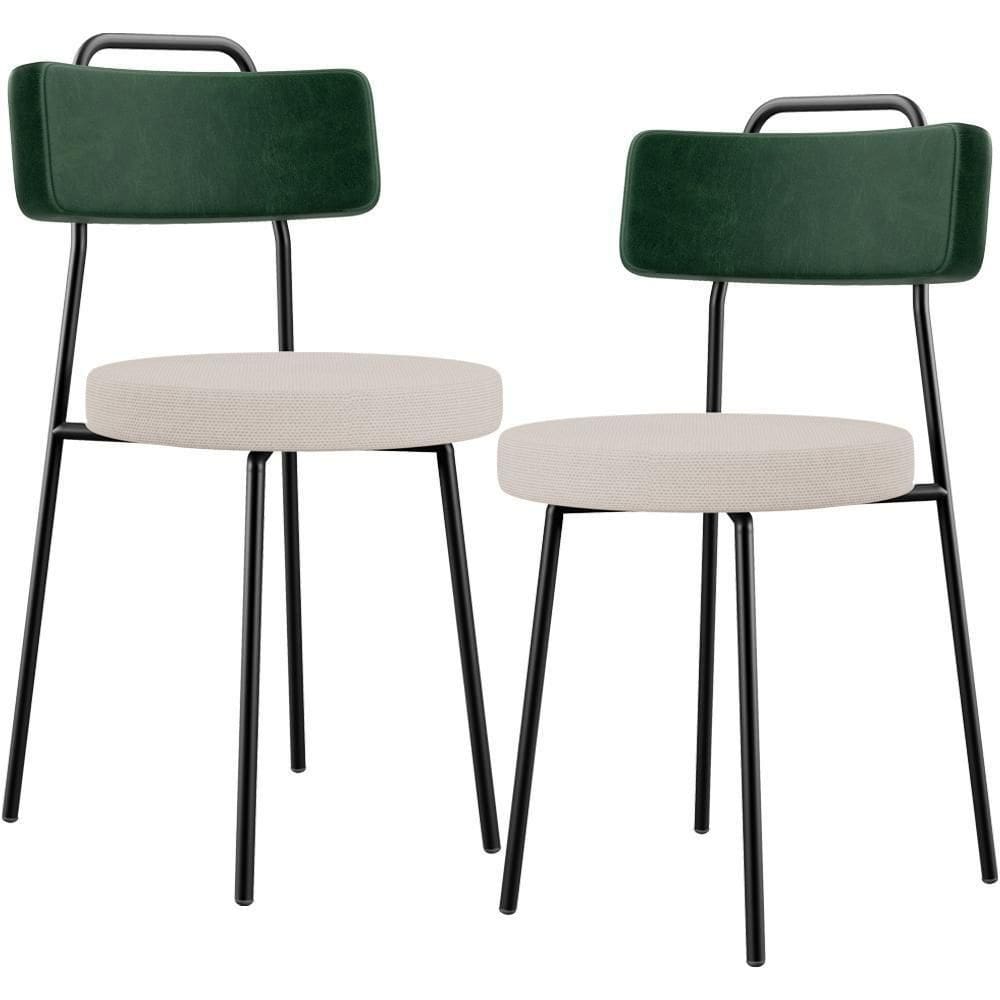 Kit 02 Cadeiras Decorativa Estofada Sala Jantar Barcelona L02 Facto Verde Musgo Linho Bege