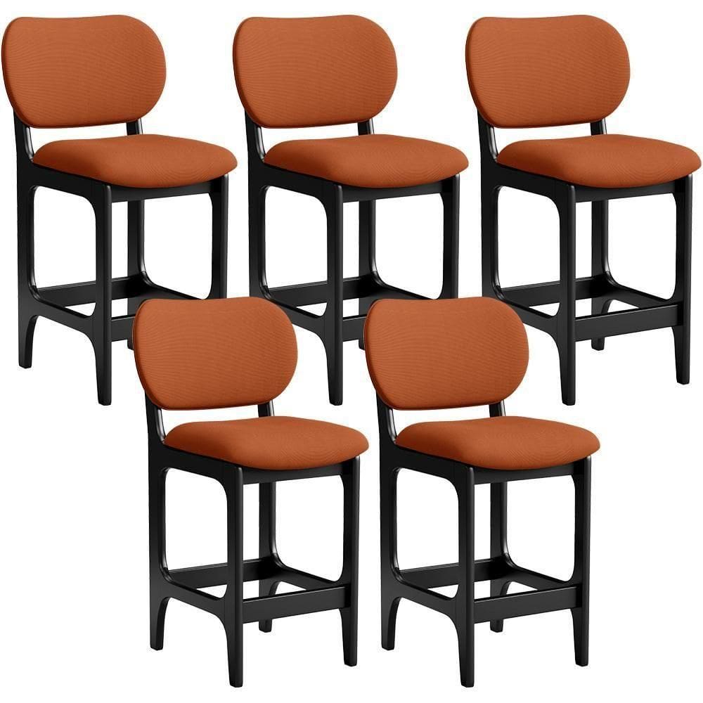Kit 05 Banquetas Baixa Bar Cozinha E Sala De Jantar Fixa Betta L02 Preto Tecido Terracota