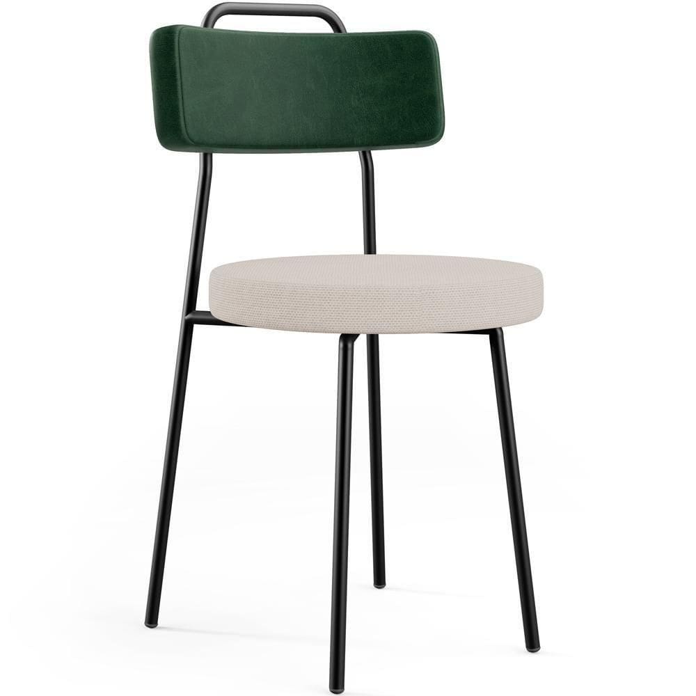 Cadeira Decorativa Estofada Para Sala De Jantar Barcelona L02 Facto Verde Musgo Linho Bege