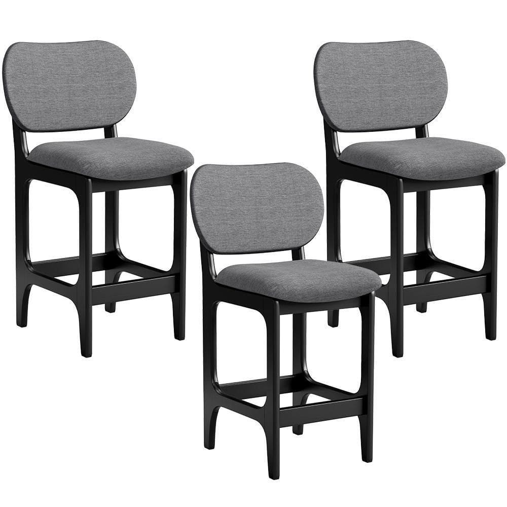 Kit 03 Banquetas Baixa Bar Cozinha E Sala De Jantar Fixa Betta L02 Preto Linho Cinza Escuro