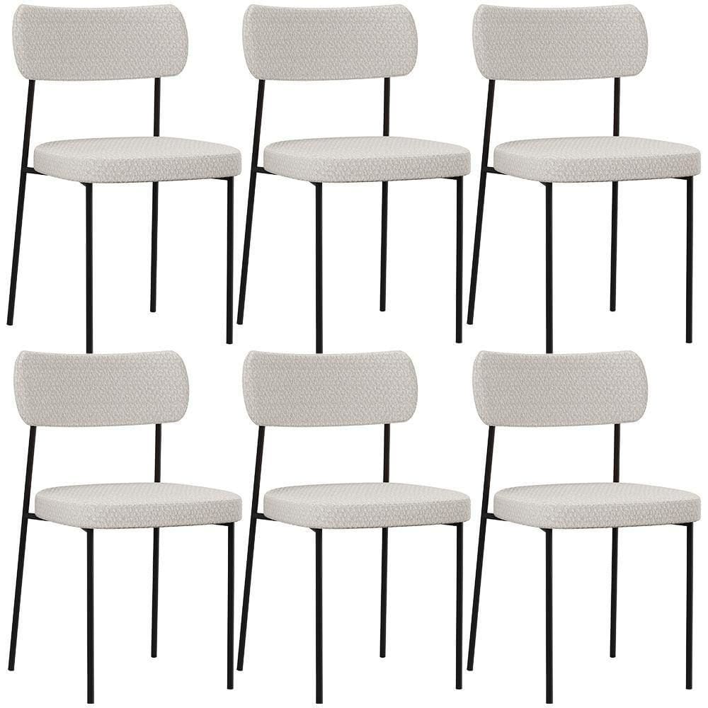 Kit 06 Cadeiras Estofadas Para Sala De Jantar Melina L02 Bouclê Cru - Lyam Decor