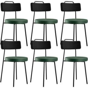 Kit 06 Cadeira Estofada Para Sala Jantar Barcelona L02 Couríssimo Preto Facto Verde Musgo - Lyam