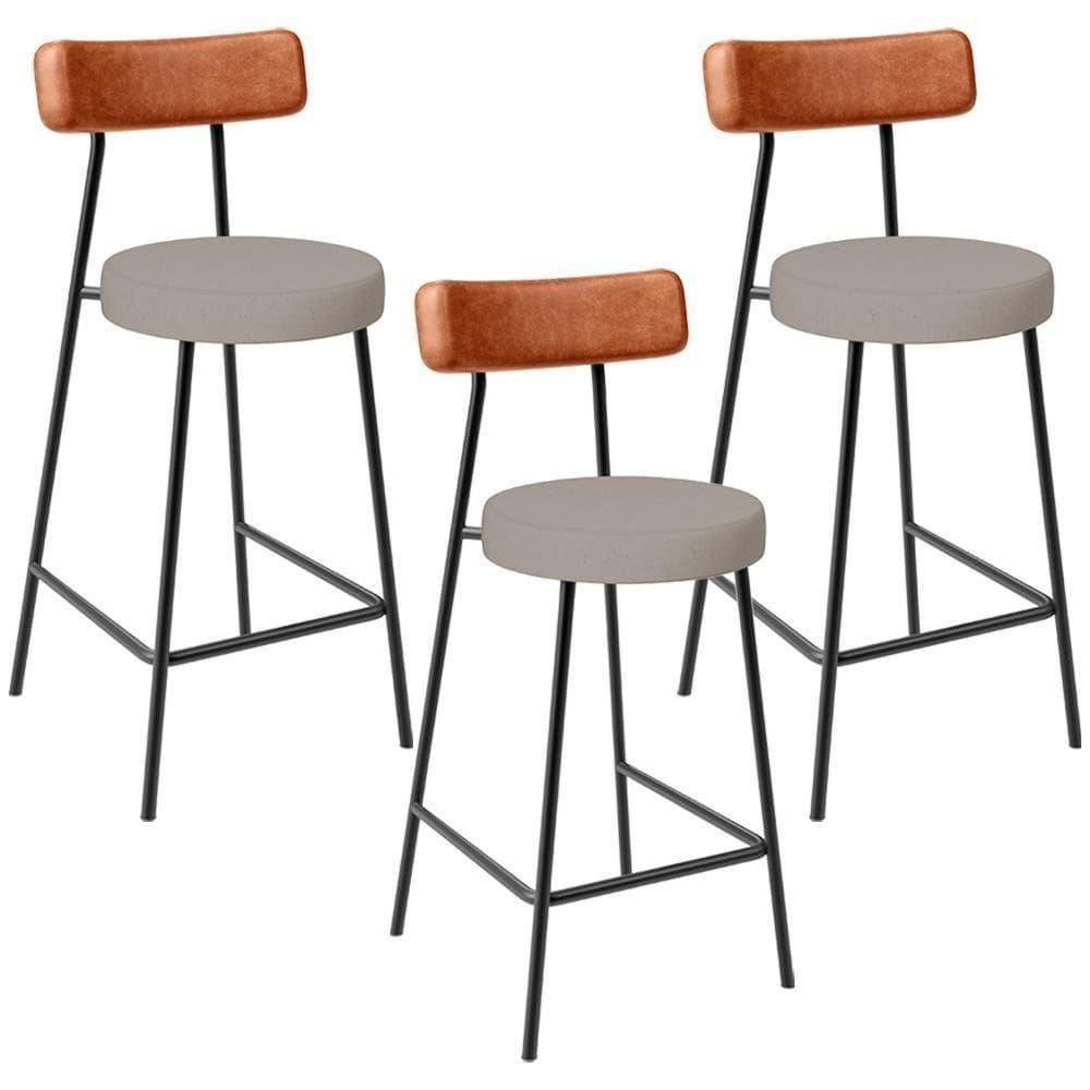 Kit 03 Banquetas Baixa Bar Cozinha Sala Jantar Milão L02 Couríssimo Camel Linho Bege -LyamDecor