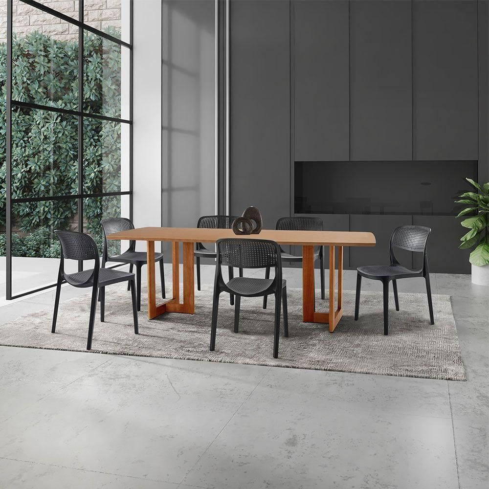 Conjunto Mesa Patros 180cm De Madeira Com 6 Cadeiras Zoe Cinamomo Imbuia/preta