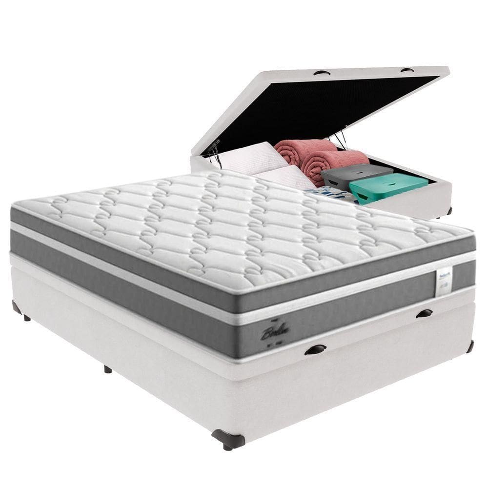 Cama Box Baú Casal E Colchão Molas Ensacadas Berlim Probel Cor:branco