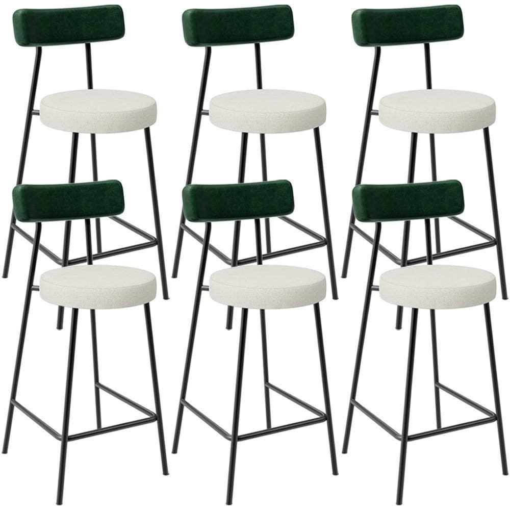Kit 06 Banquetas Baixa Bar Cozinha E Sala Jantar Milão L02 Facto Verde Linho Champagne -LyamDecor