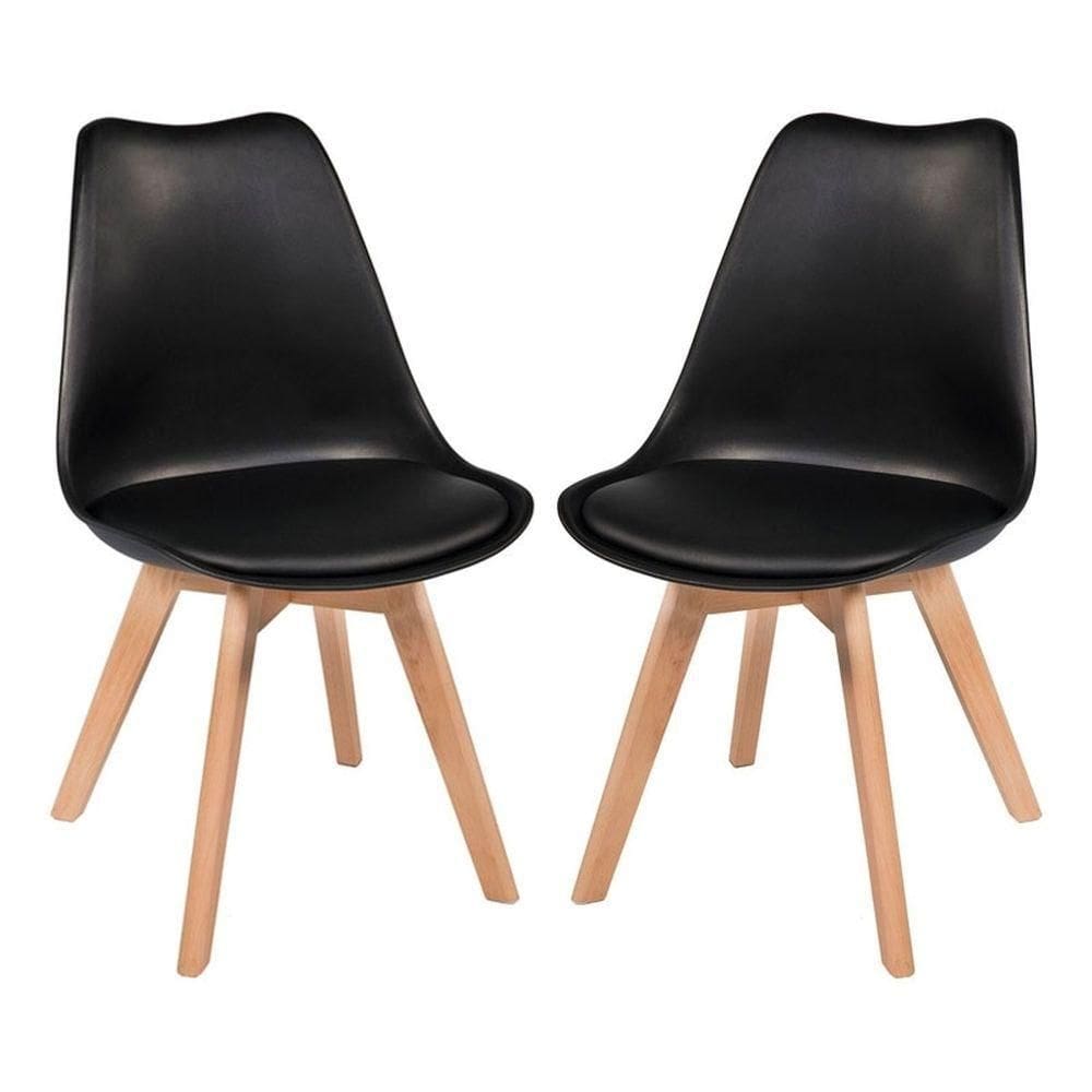 Kit C-2 Cadeiras Leda ? Charles Eames, Saarinen Wood Com Almofada Preta