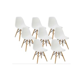 Kit 8 Cadeiras Charles Eames Eiffel Branca Base Madeira Sala Cozinha Jantar