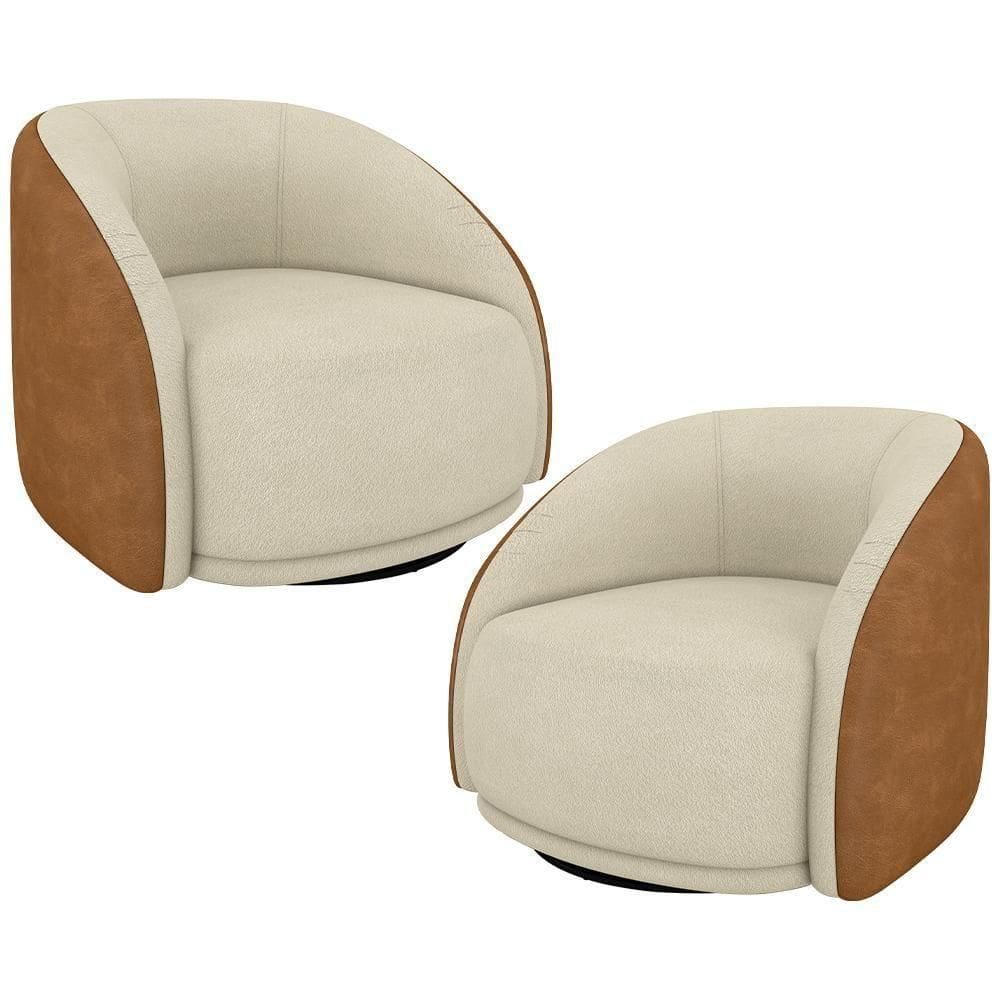 Kit 02 Poltronas Decorativa Giratória Angelina M03 Bouclê Bege Couríssimo Whisky