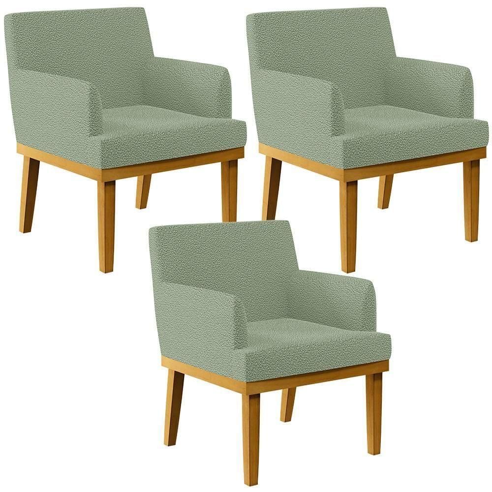 Kit 03 Poltronas Decorativa Para Sala De Estar E Recepção Beatriz W01 Bouclê Oliva