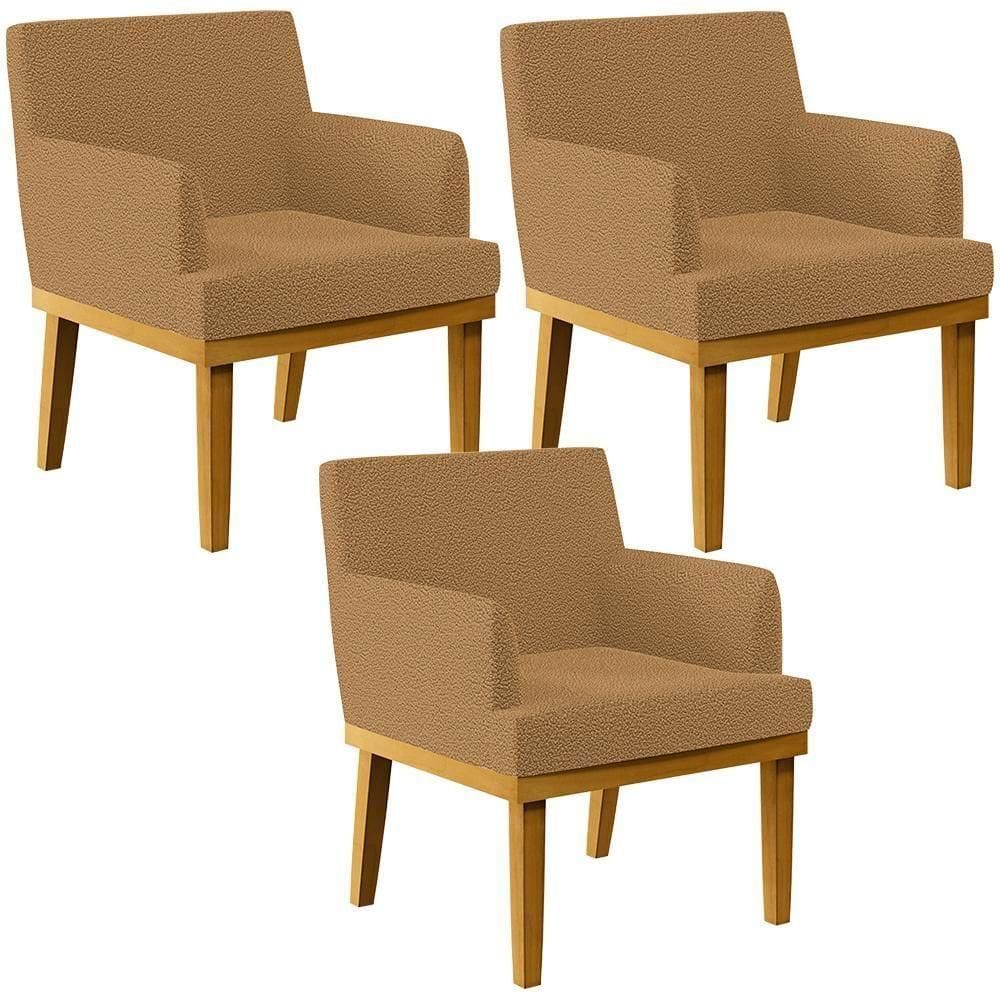 Kit 03 Poltronas Decorativa Para Sala De Estar E Recepção Beatriz W01 Bouclê Mostarda