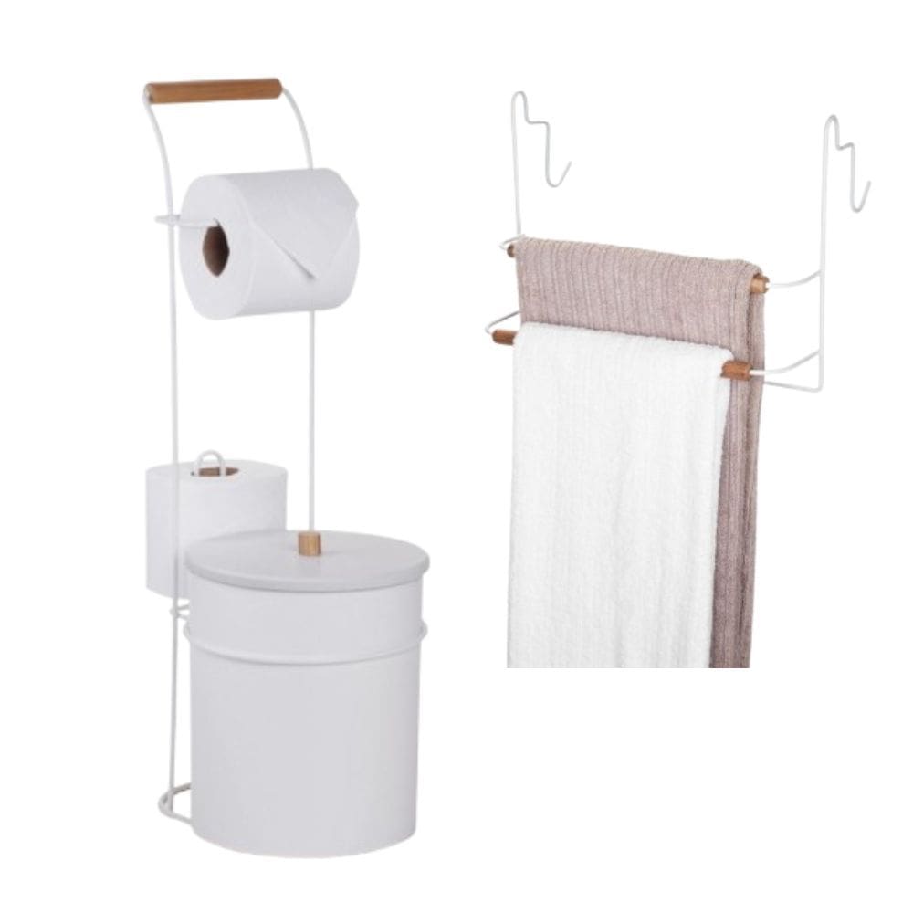 Kit Suporte De Chão Papel Higiênico + Porta Toalha De Banho