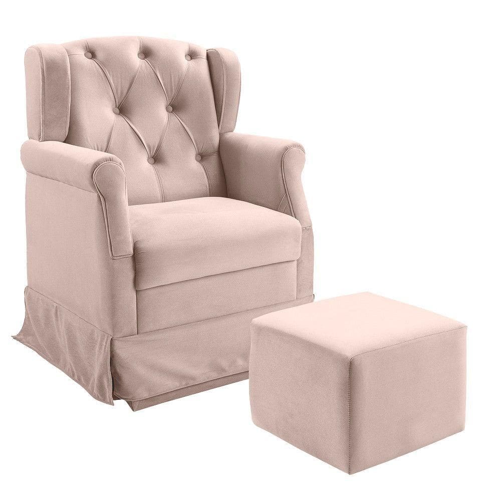 Poltrona De Amamentação Ternura Balanço + Puff Veludo Rose