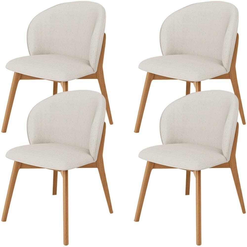 Kit 04 Cadeiras De Jantar E Estar Living Estofada Mia L02 Linho Cru