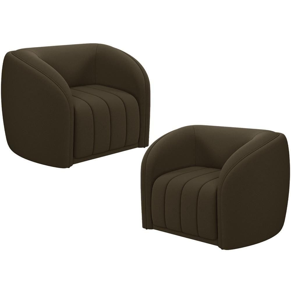 Kit 02 Poltronas Decorativa Para Sala De Estar Lazio M03 Veludo Marrom - Lyam Decor