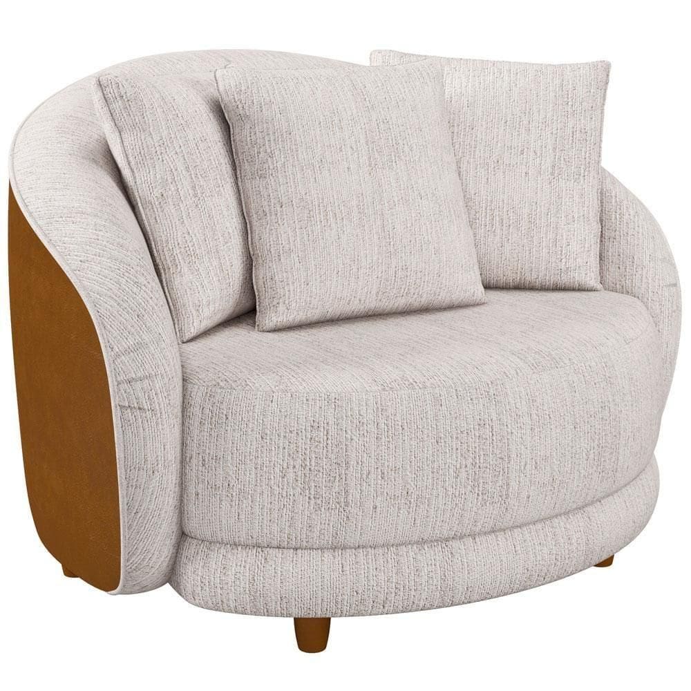 Poltrona Decorativa Para Sala De Estar Fixa Witta M03 Couríssimo Whisky Linho Bege - Lyam Decor