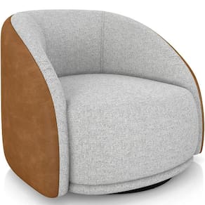 Poltrona Decorativa Giratória Angelina M03 Couríssimo Whisky Linho Cinza - Lyam Decor