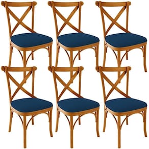 Kit 06 Cadeiras Para Sala De Jantar E Estar Living Estofada ávila L02 Suede Azul Marinho - Lyam