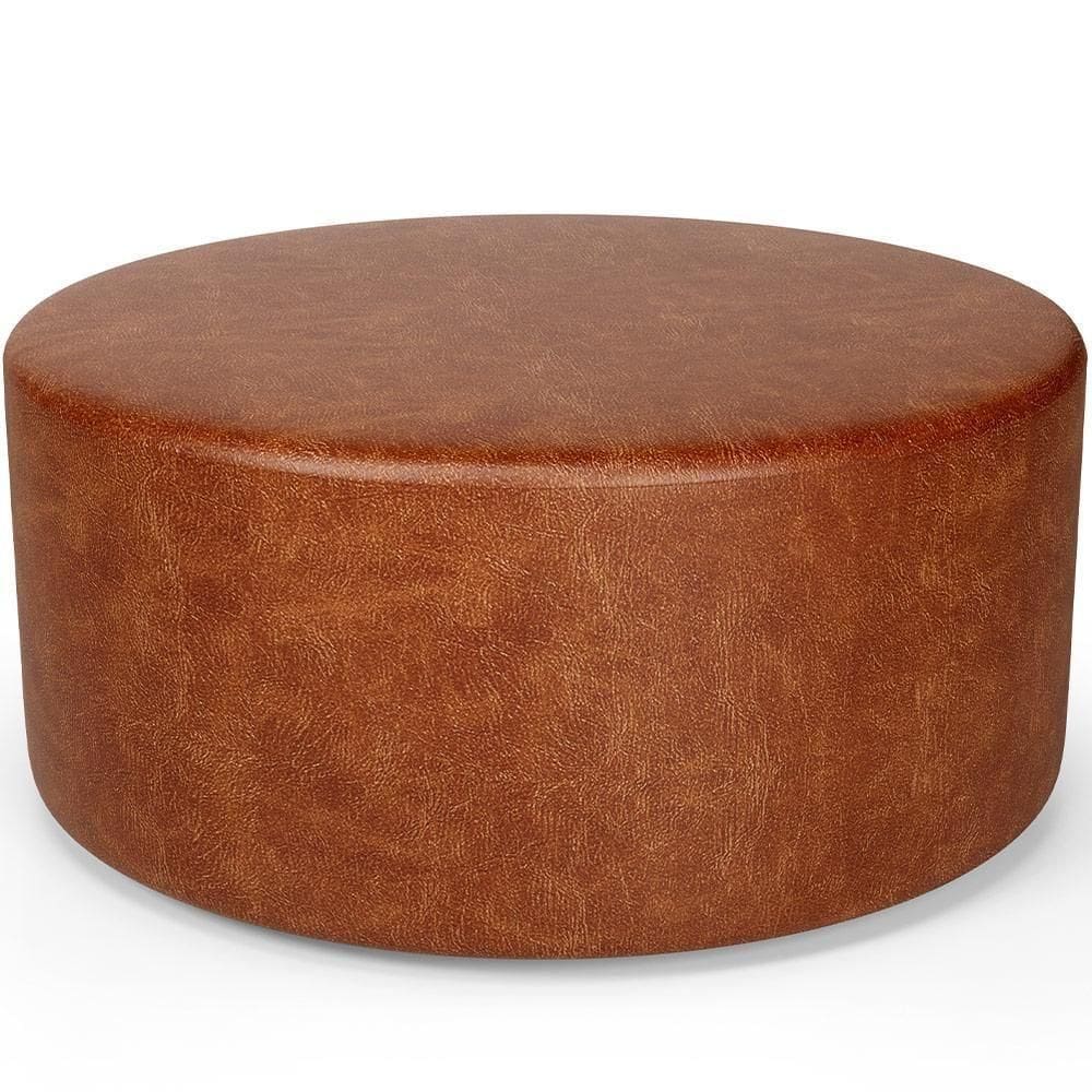 Puff Redondo Orgânico Para Living 90cm Lola W01 Couríssimo Camel - Lyam Decor