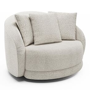 Poltrona Decorativa Para Sala De Estar Base Giratória Witta M03 Bouclê Branco - Lyam Decor
