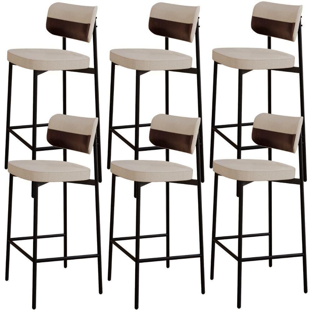 Kit 06 Banquetas Alta Bar Cozinha Sala De Jantar Aço Preto Kaira C01 Linho Areia Courino Café - Lyam Decor