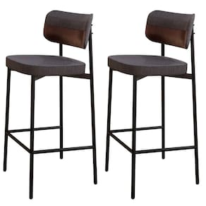 Kit 02 Banquetas Alta Bar Cozinha Sala De Jantar Aço Preto Kaira C01 Linho Preto Courino Café - Lyam Decor