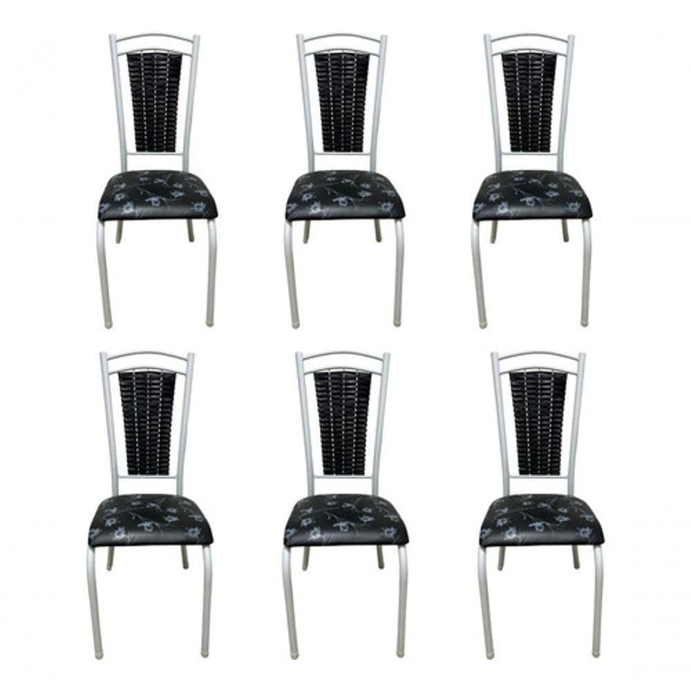 Kit 6 Cadeiras Cozinha Aço Tubolar Confortável Jantar Preto e Branco