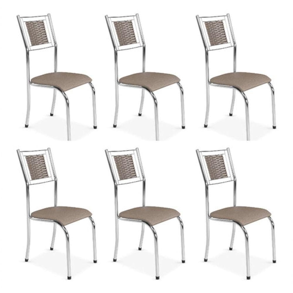 Kit 6 Cadeira Jantar Moderna Cromada Aço Junco Cozinha Sala