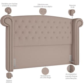 Cabeceira Cama Box Queen Com Tachas 160 Cm Sofia P05 Linho Bege Areia