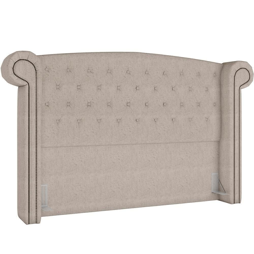 Cabeceira Cama Box Queen Com Tachas 160 Cm Sofia P05 Linho Cru