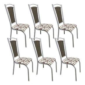 Kit 6 Cadeiras Cozinha Aço Tubolar Confortável Jantar Bege e Branco Tecido Floral