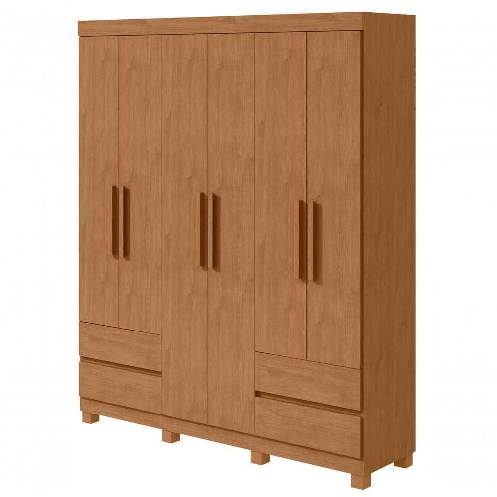Guarda-roupas 6 Portas 4 Gavetas Com Pés Sem Espelho Zeus - Lopas Amendoa Clean