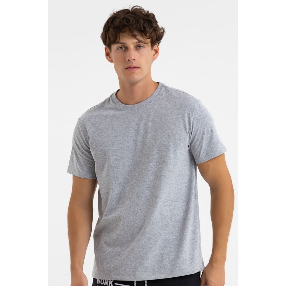 Camiseta Masculina Manga Curta Básica Premium Lisa Mescla Cinza