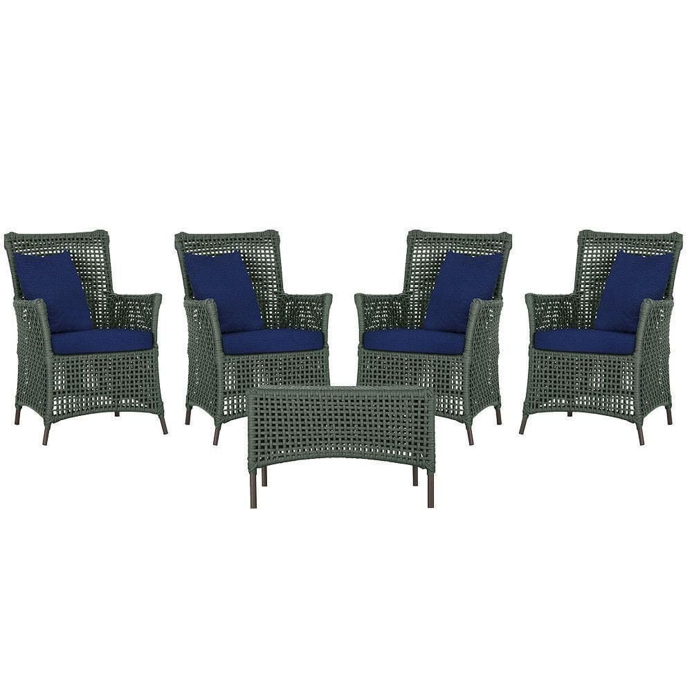 4 Poltronas E 1 Mesa Igapó Alumínio Marrom Corda Náutica E10 Verde