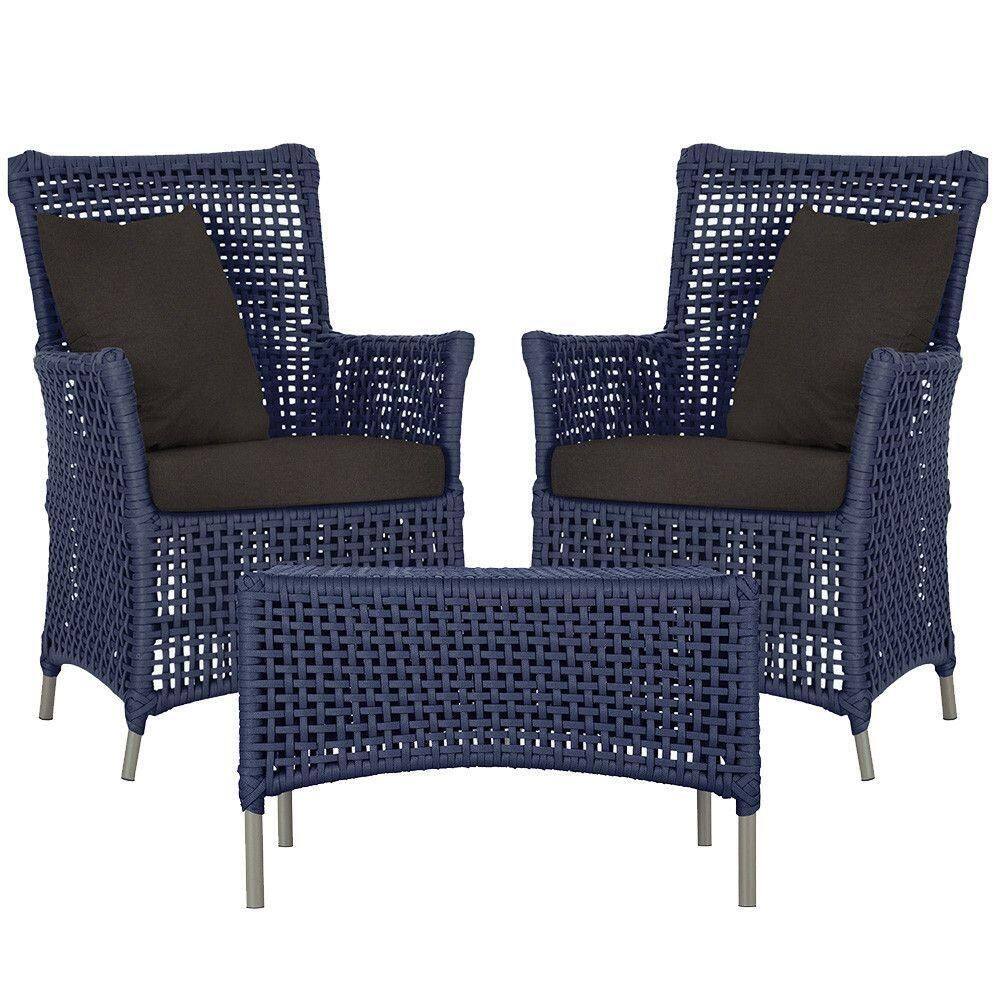 2 Poltronas E 1 Mesa Igapó Alumínio Fendi Corda Náutica E9 Azul