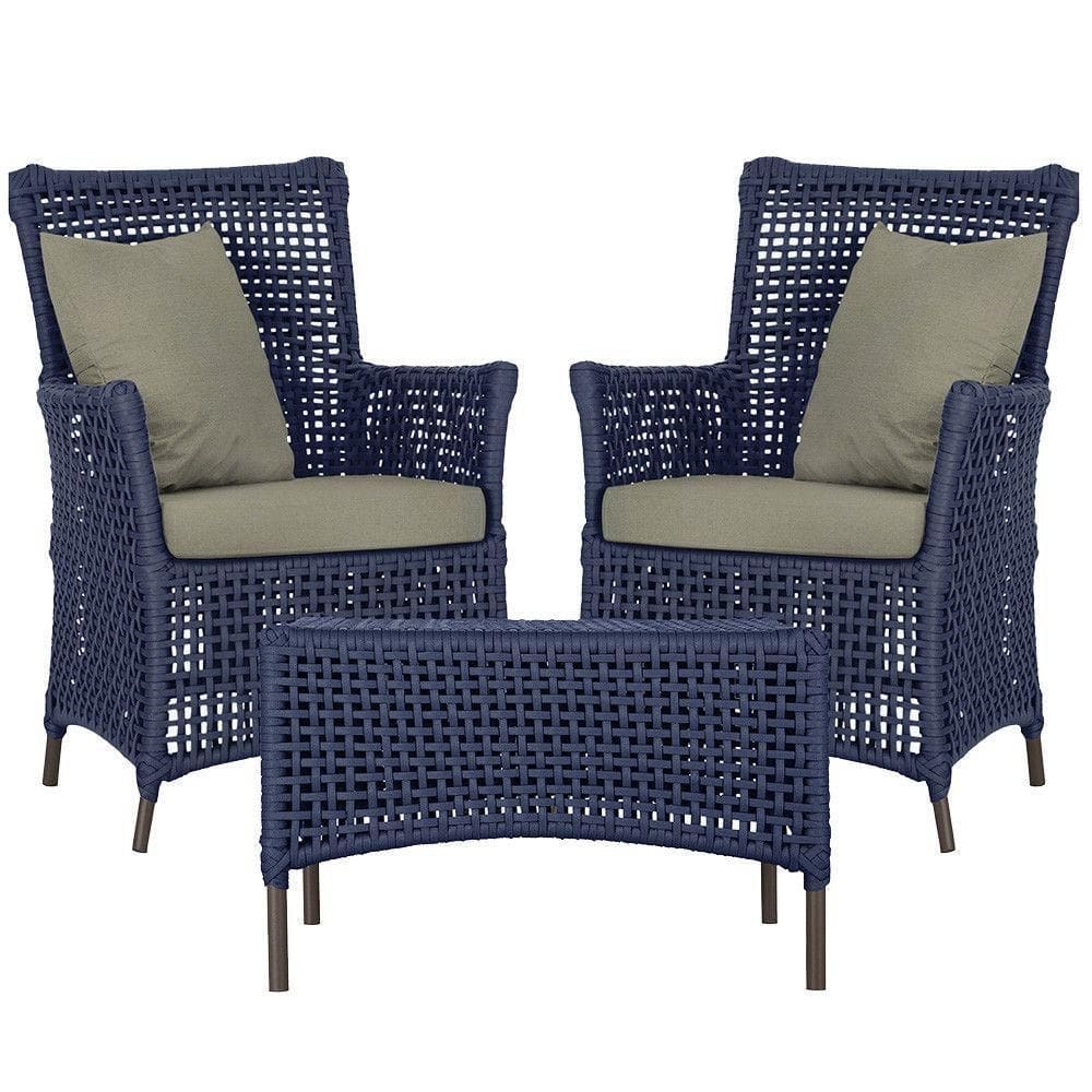 2 Poltronas E 1 Mesa Igapó Alumínio Marrom Corda Náutica E8 Azul
