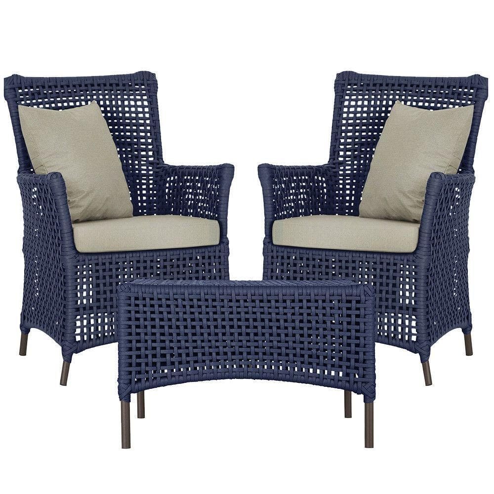 2 Poltronas E 1 Mesa Igapó Alumínio Marrom Corda Náutica E7 Azul