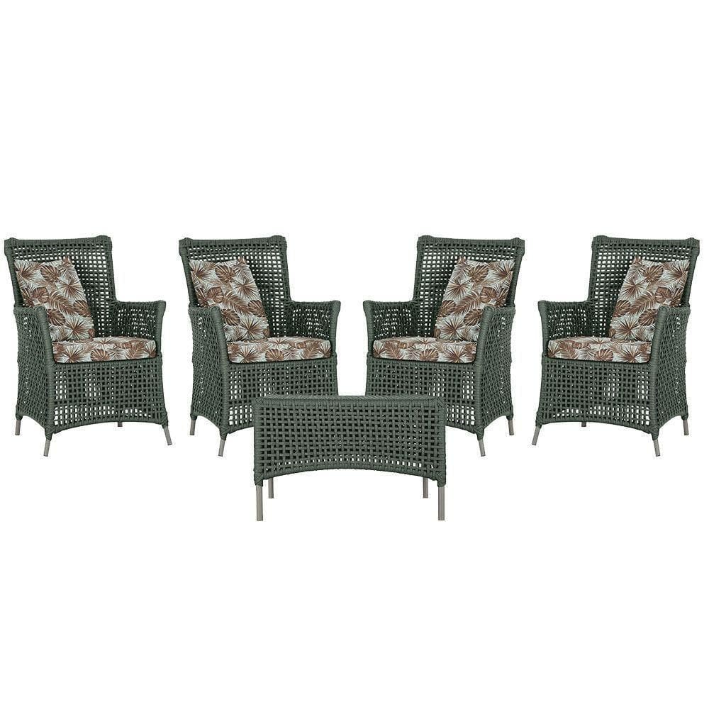 4 Poltronas E 1 Mesa Igapó Alumínio Fendi Corda Náutica E6 Verde