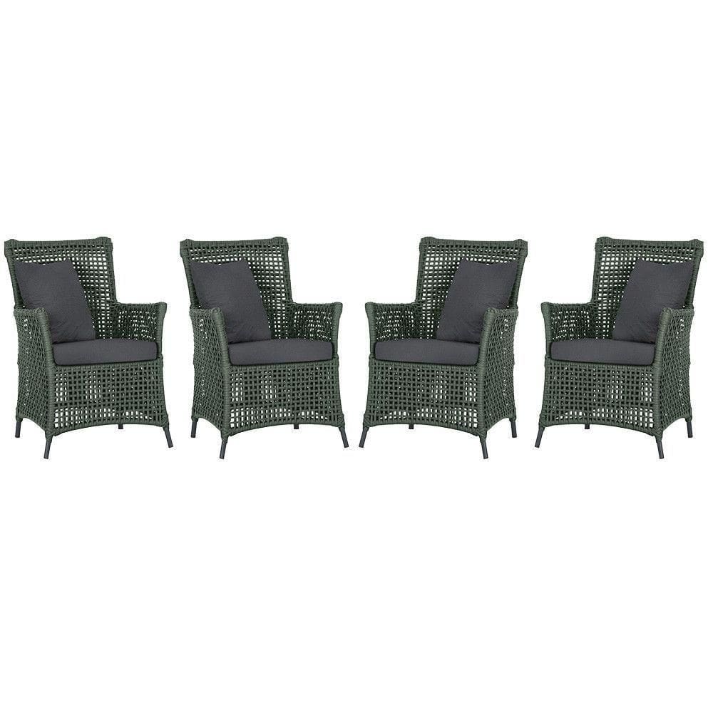 4 Poltronas Igapó Alumínio Pintura Preta Corda Náutica E11 Verde