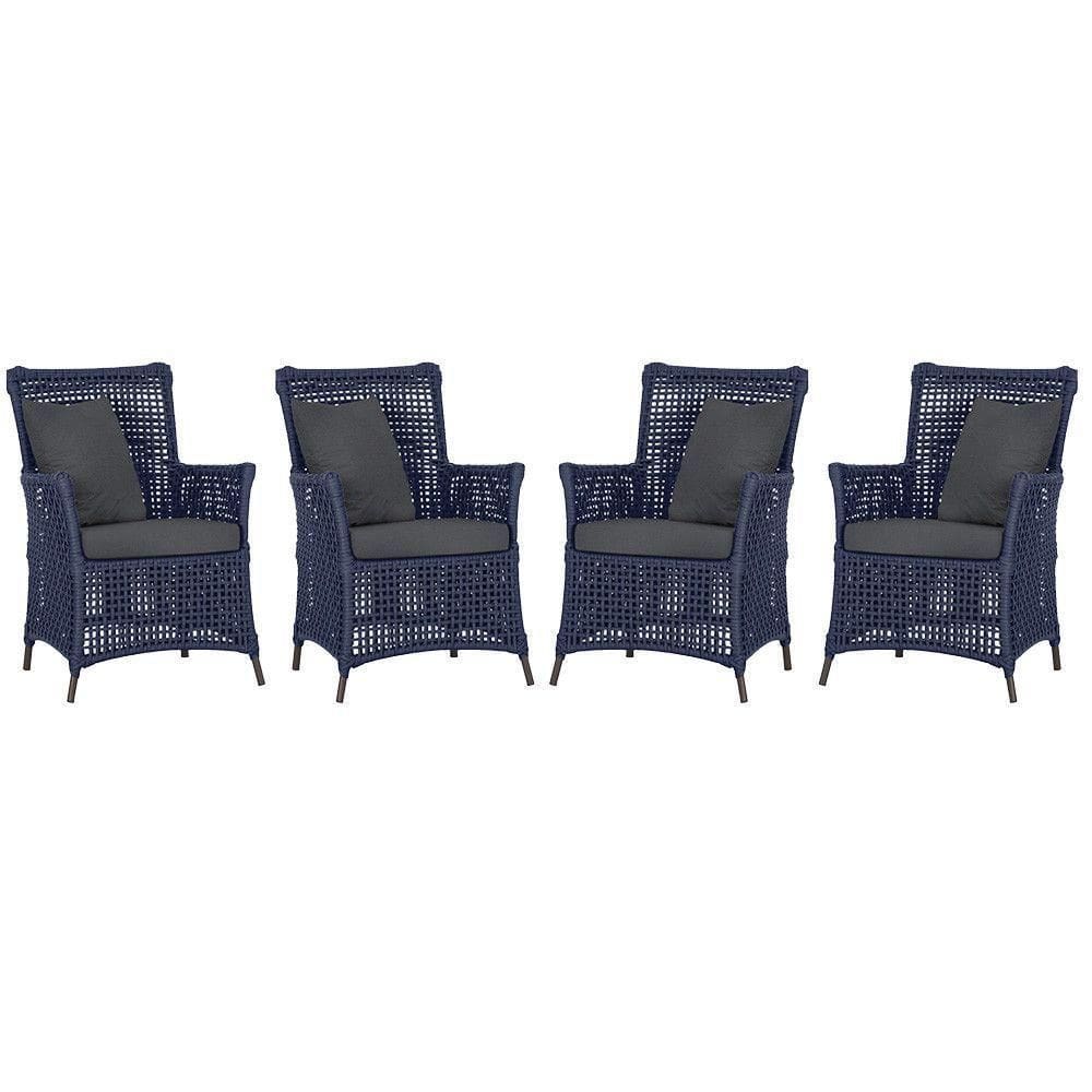4 Poltronas Igapó Alumínio Pintura Marrom Corda Náutica E11 Azul