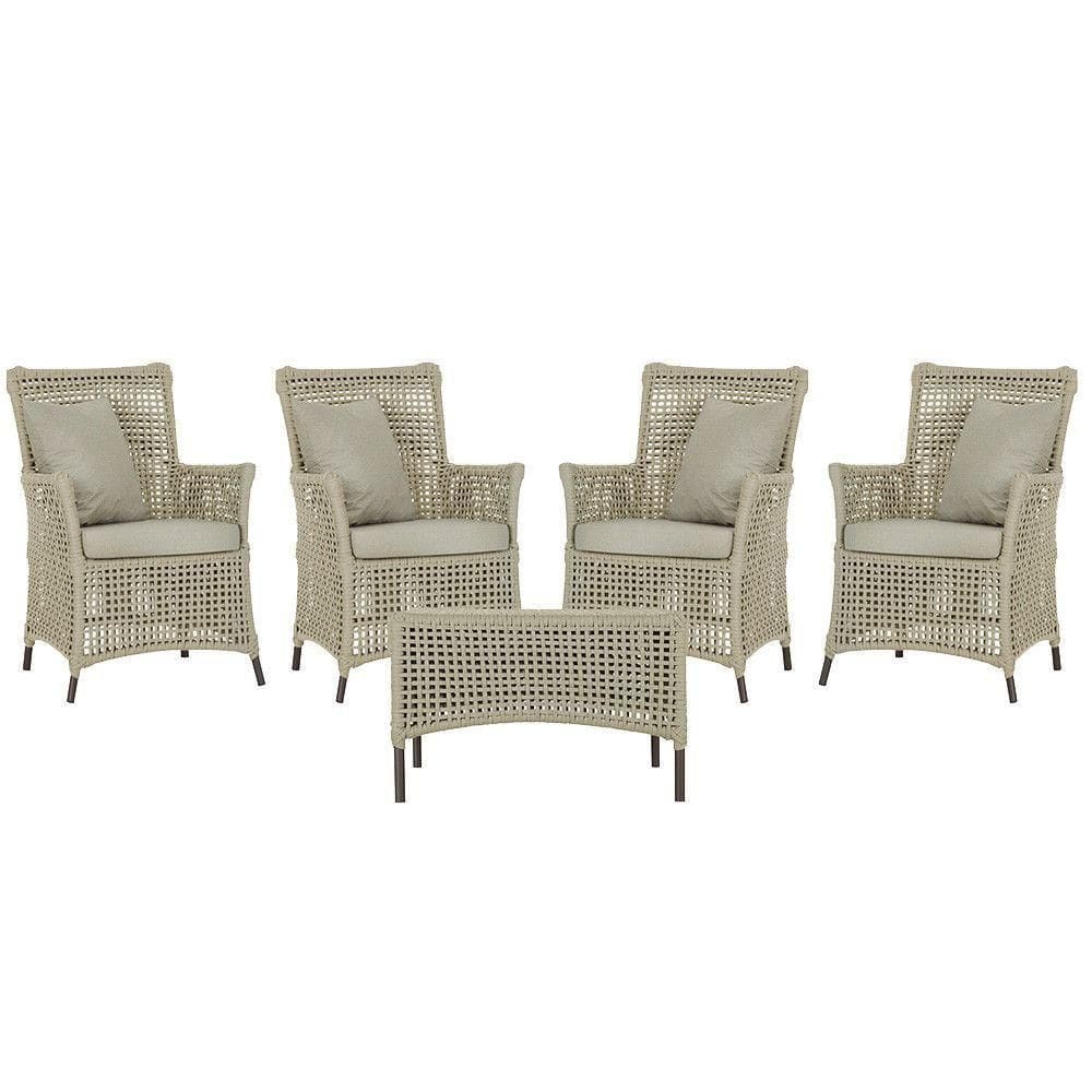 4 Poltronas E 1 Mesa Igapó Alumínio Marrom Corda Náutica E7 Rami