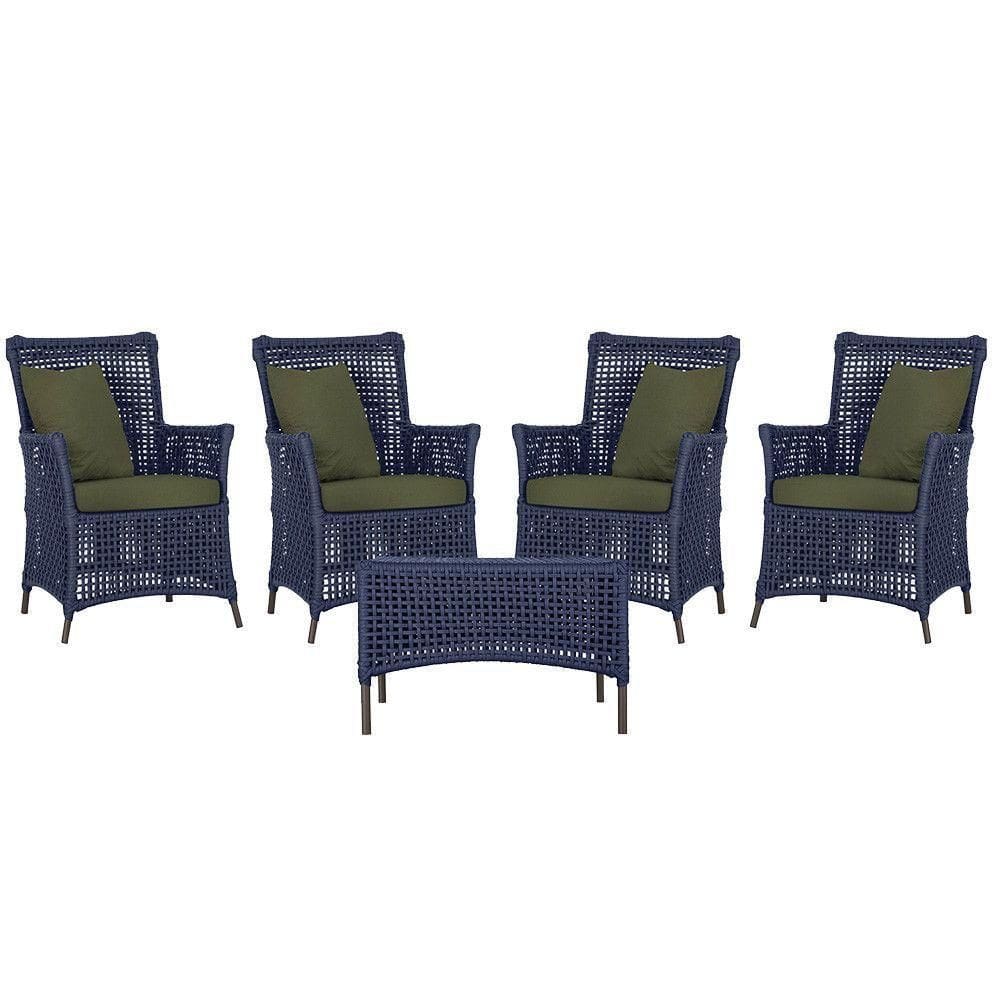 4 Poltronas E 1 Mesa Igapó Alumínio Marrom Corda Náutica E13 Azul