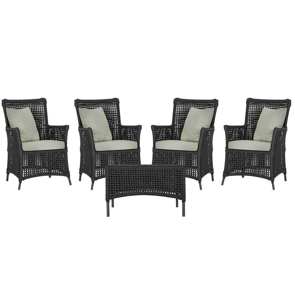 4 Poltronas E 1 Mesa Igapó Alumínio Preta Corda Náutica E3 Preto