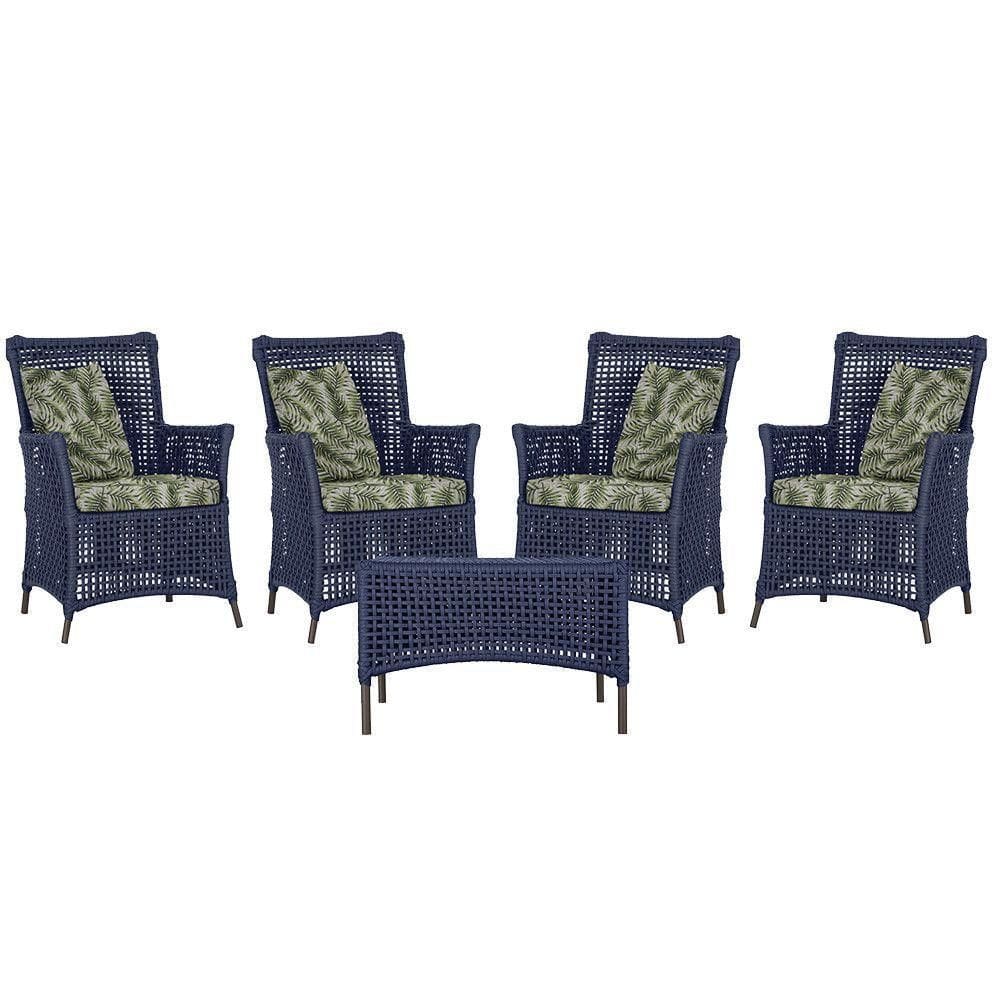 4 Poltronas E 1 Mesa Igapó Alumínio Marrom Corda Náutica E5 Azul
