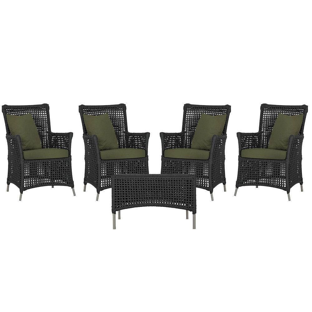 4 Poltronas E 1 Mesa Igapó Alumínio Fendi Corda Náutica E13 Preto