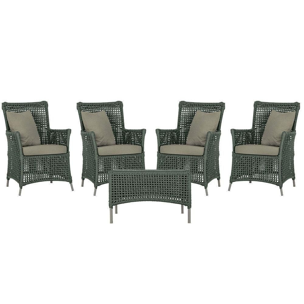 4 Poltronas E 1 Mesa Igapó Alumínio Fendi Corda Náutica E8 Verde